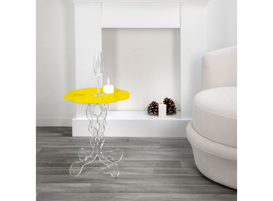 Ronde gele salontafel, diameter 50cm, modern design Janis, made in Italy Viadurini