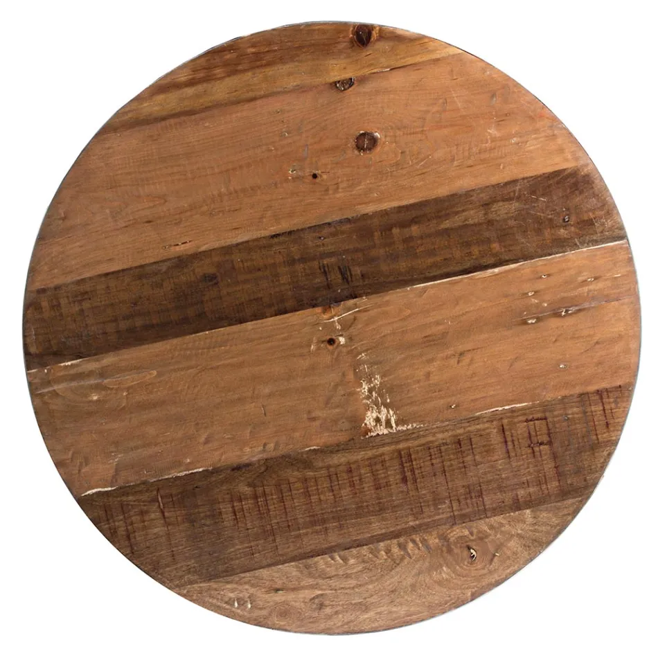 Ronde salontafel in wit of grijs gerecycled hout en staal - Genoveffa Viadurini