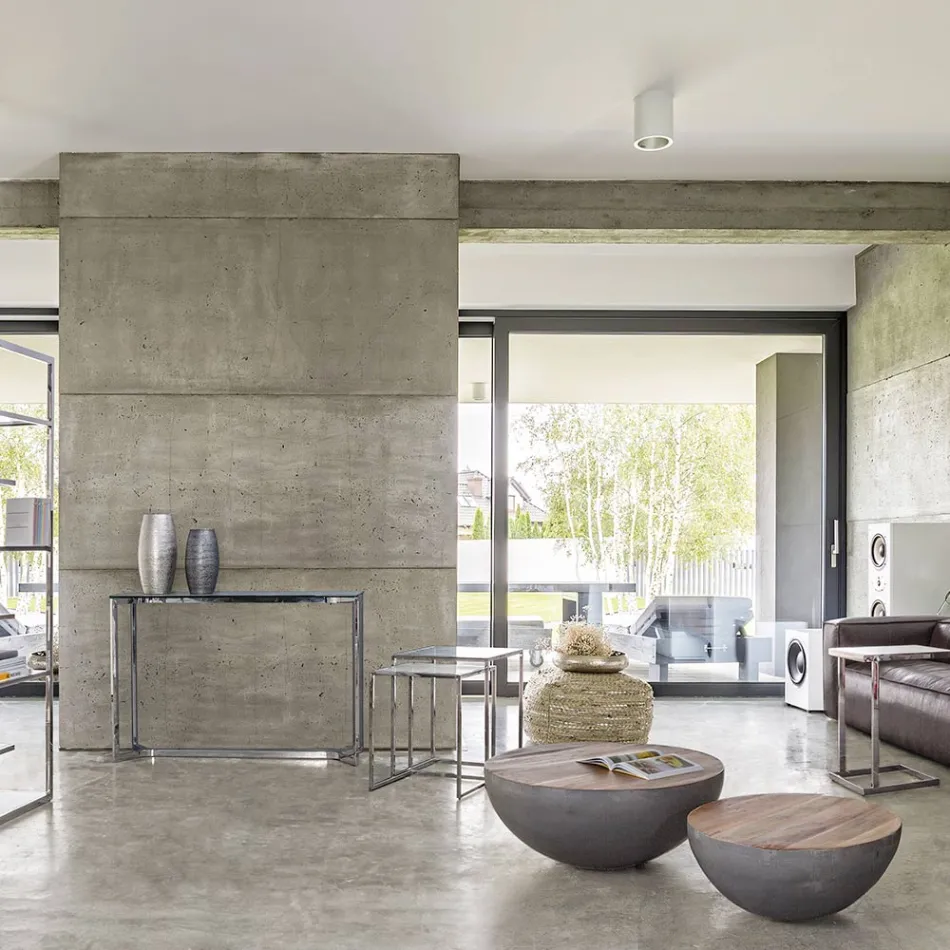 Ronde salontafel in wit of grijs gerecycled hout en staal - Genoveffa Viadurini