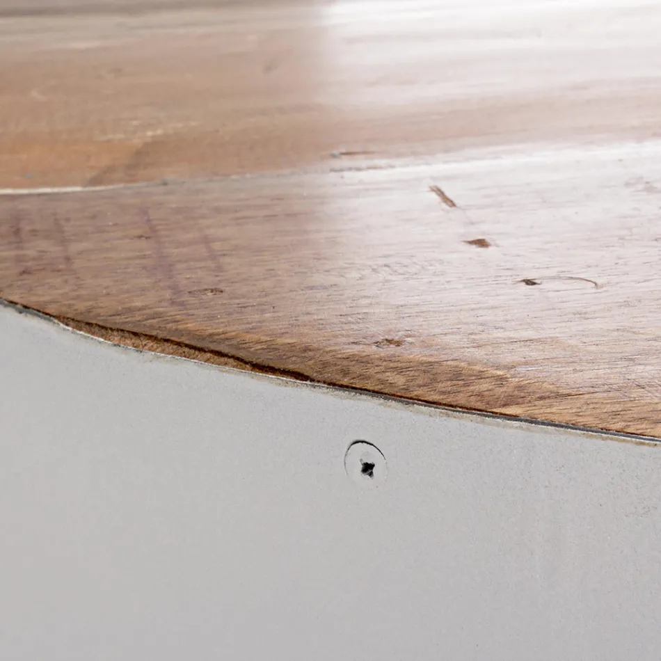 Ronde salontafel in wit of grijs gerecycled hout en staal - Genoveffa Viadurini