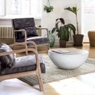 Ronde salontafel in wit of grijs gerecycled hout en staal - Genoveffa Viadurini