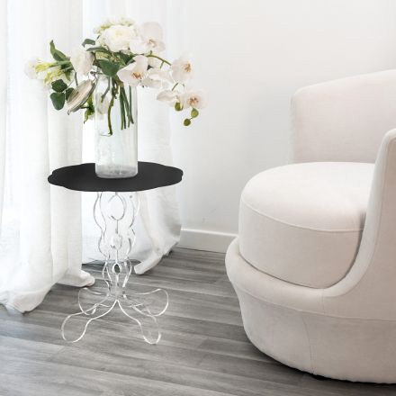 Ronde zwarte salontafel diameter 36 cm modern design Janis, made in Italy Viadurini