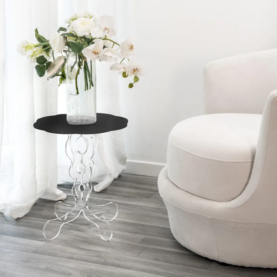 Ronde zwarte salontafel diameter 36 cm modern design Janis, made in Italy Viadurini