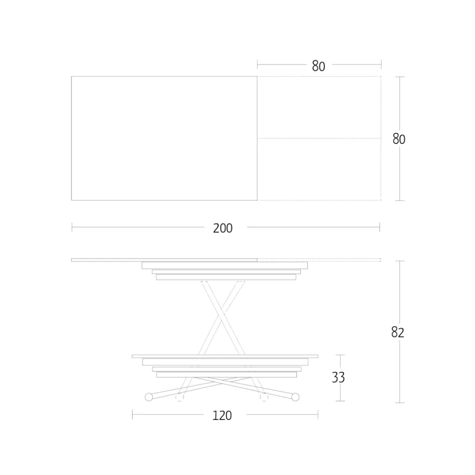 Transformeerbare salontafel met verstelbare hoogte tot 82 cm Made in Italy - Wiel Viadurini