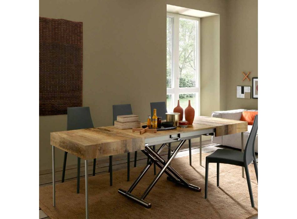 Transformeerbare design salontafel in hout en zwart metaal Made in Italy - Niverio Viadurini