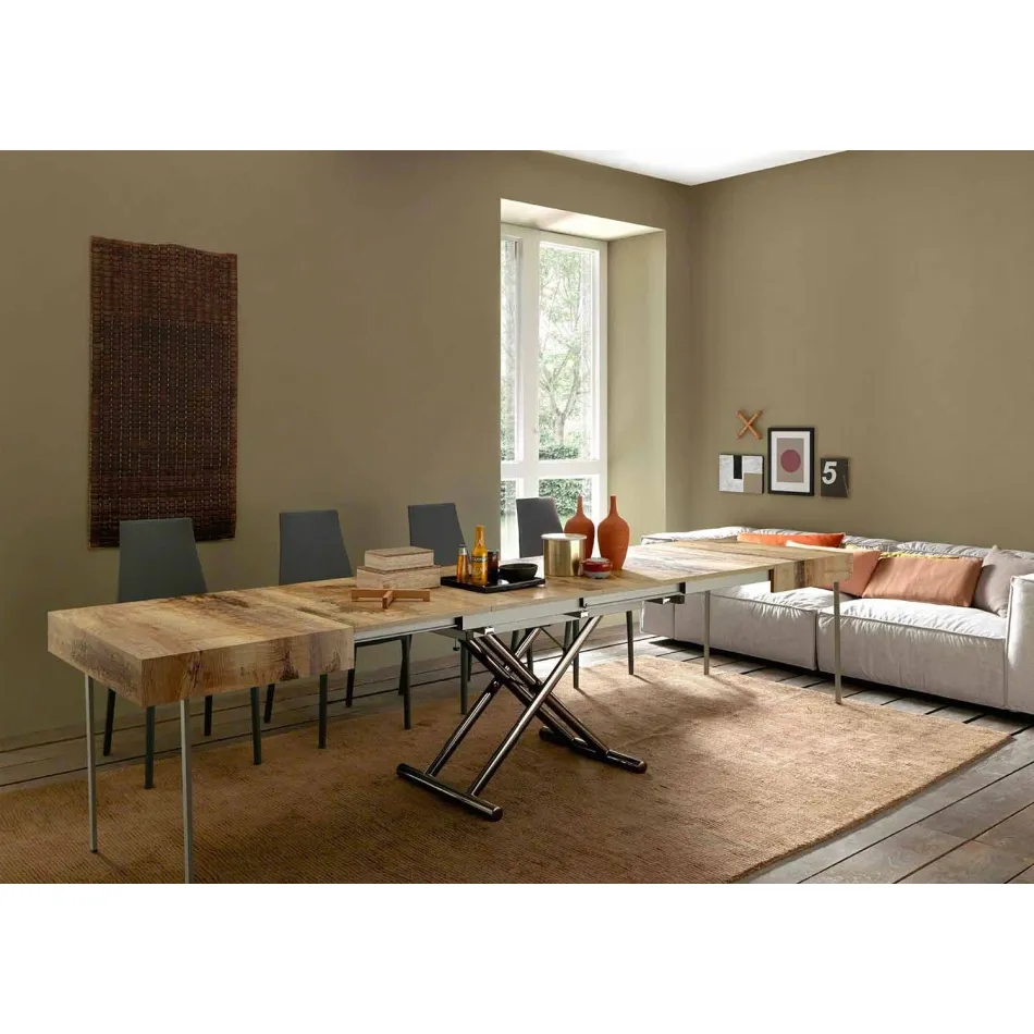 Transformeerbare design salontafel in hout en zwart metaal Made in Italy - Niverio Viadurini