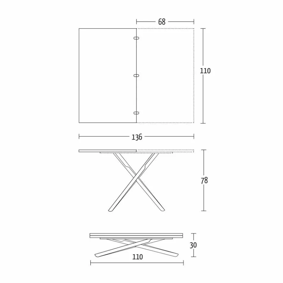 Salontafel om te bouwen tot eettafel Houten blad en metalen onderstel - Peach Viadurini