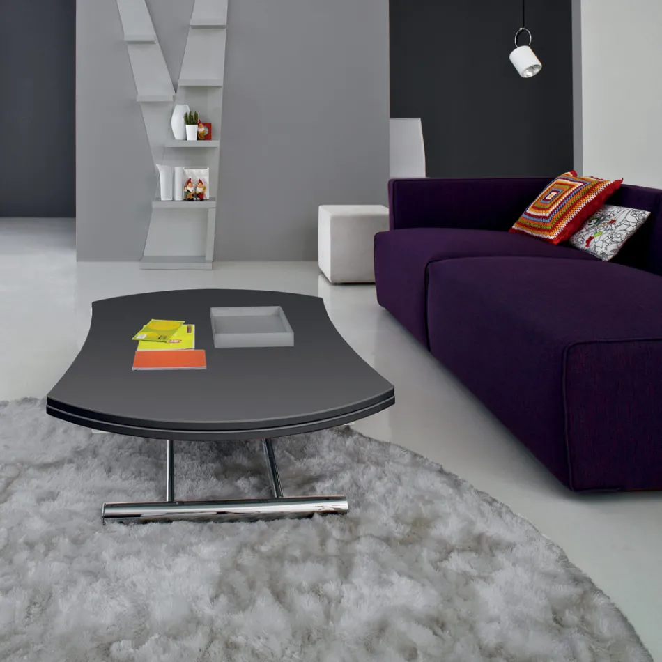 Transformeerbare salontafel in ronde eettafel van metaal en glas - Giordana Viadurini