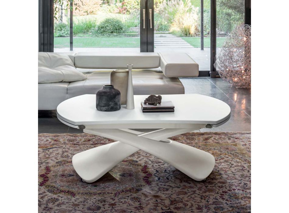 Transformeerbare salontafel in metaal en glazen woonkamertafel - Giordano Viadurini