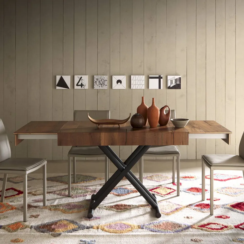 Transformeerbare salontafel in metaal en houten tafel Made in Italy - Polaris Viadurini