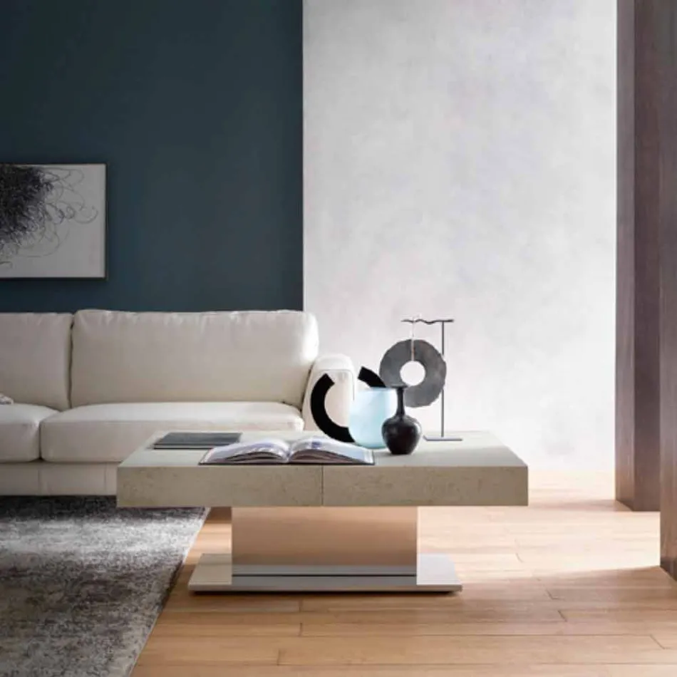 Moderne transformeerbare salontafel met blad met morteleffect Made in Italy - Salomon Viadurini