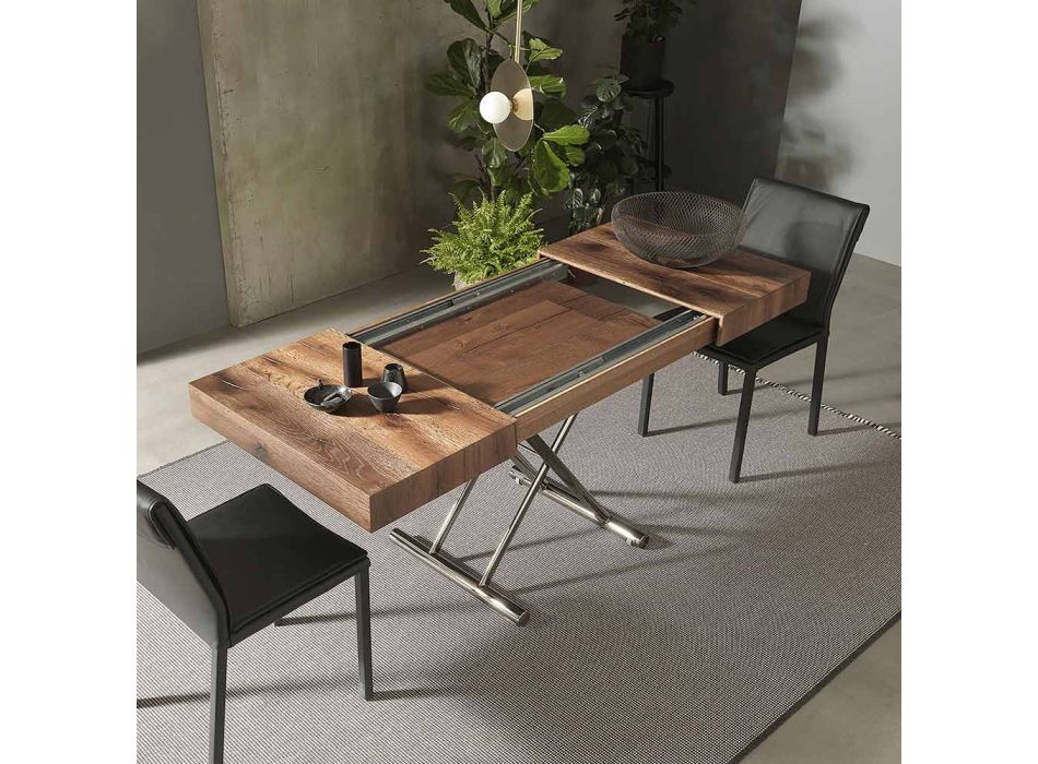 Moderne transformeerbare salontafel in hout en metaal, gemaakt in Italië - Spirit Viadurini