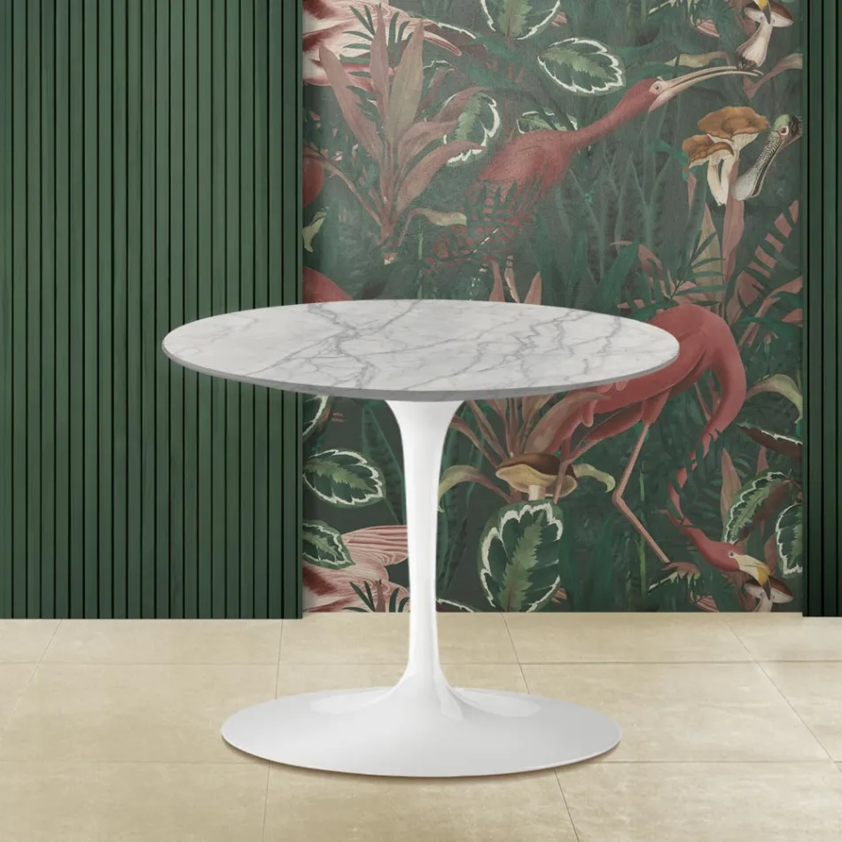 Eero Saarinen Tulip salontafel H 39 met Statuarietto Carrara marmeren blad Viadurini