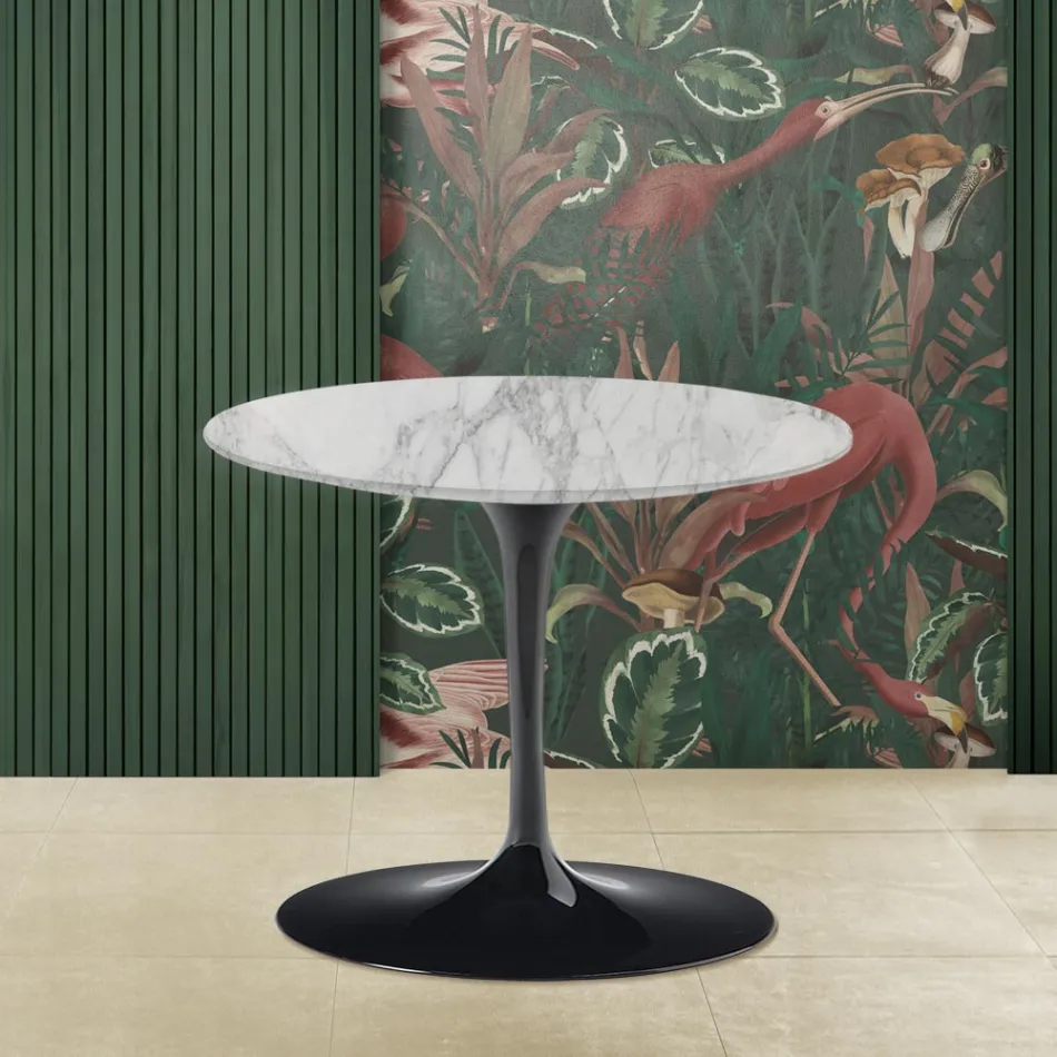 Tulip Salontafel Eero Saarinen H 39 met rond blad in Arabescato-marmer Viadurini