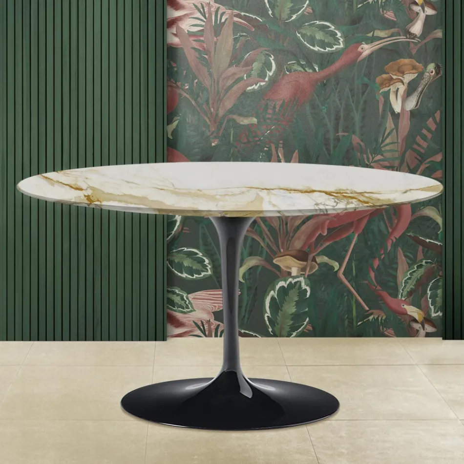 Tulip salontafel Eero Saarinen H 41 met goud Caracatta marmeren blad Made in Italy - Scarlet Viadurini