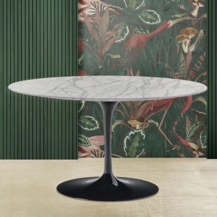 Tulip Salontafel Eero Saarinen H 41 met ovaal blad in Carrara Statuarietto-marmer Viadurini