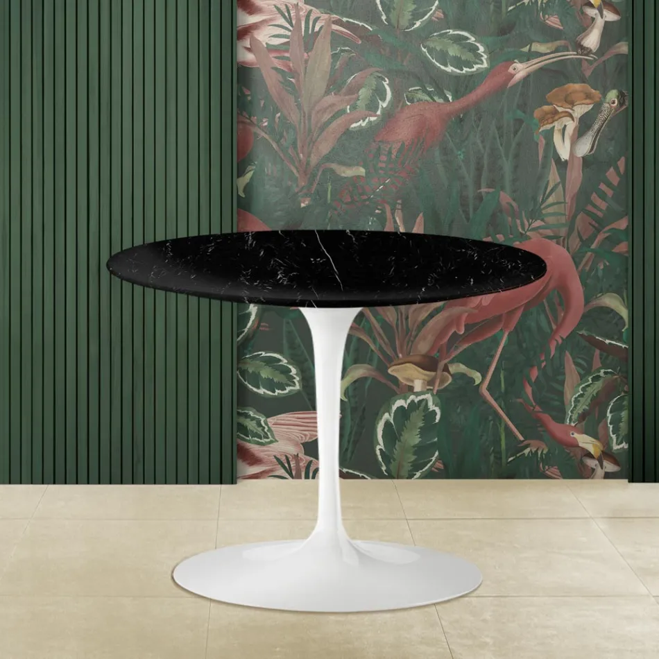 Tulip Salontafel Eero Saarinen H 41 met rond zwart Marquinia marmeren blad Viadurini