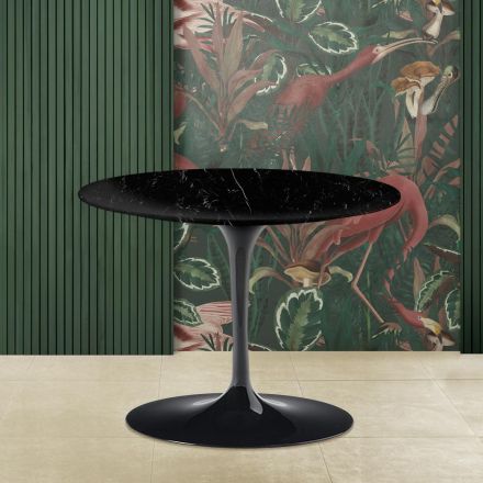 Tulip Salontafel Eero Saarinen H 41 met rond zwart Marquinia marmeren blad Viadurini
