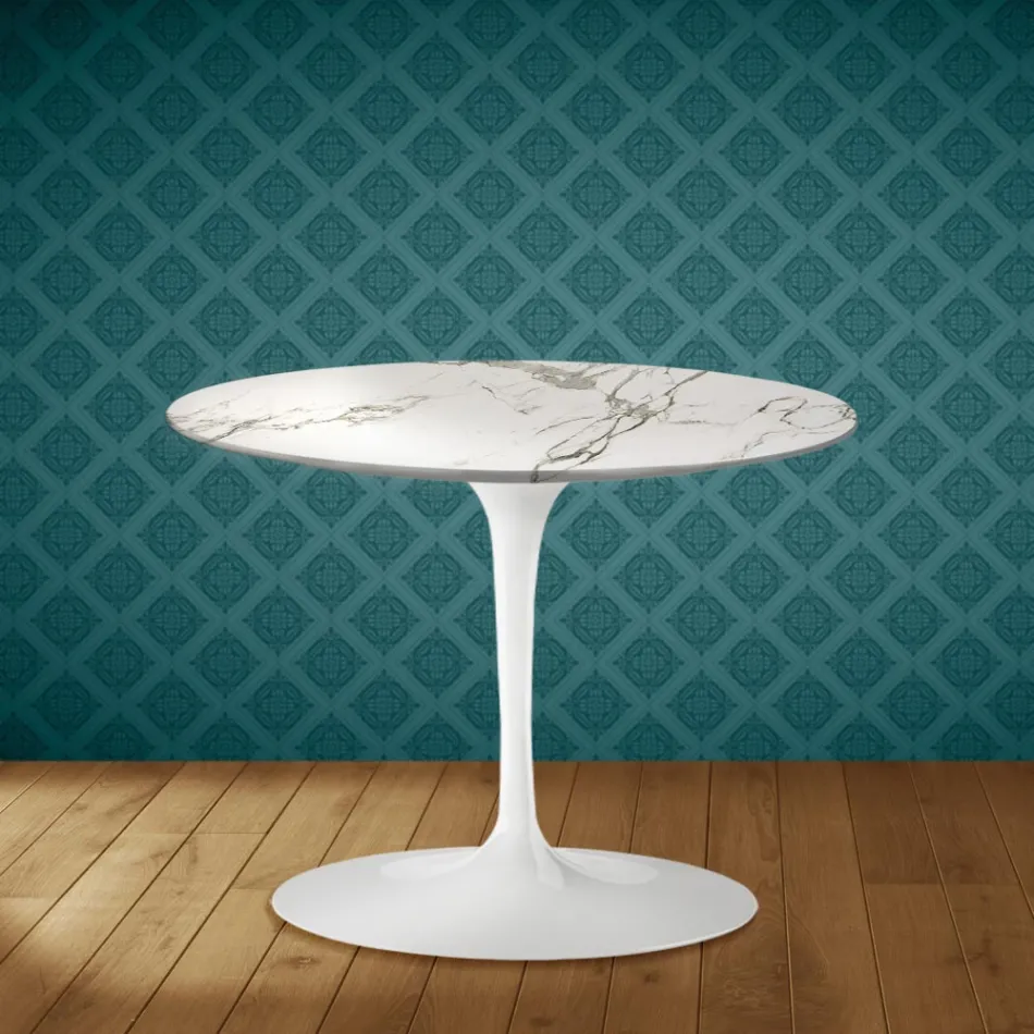 Eero Saarinen Tulip salontafel H 41 in Aura 22 keramiek, gemaakt in Italië - Scharlakenrood Viadurini