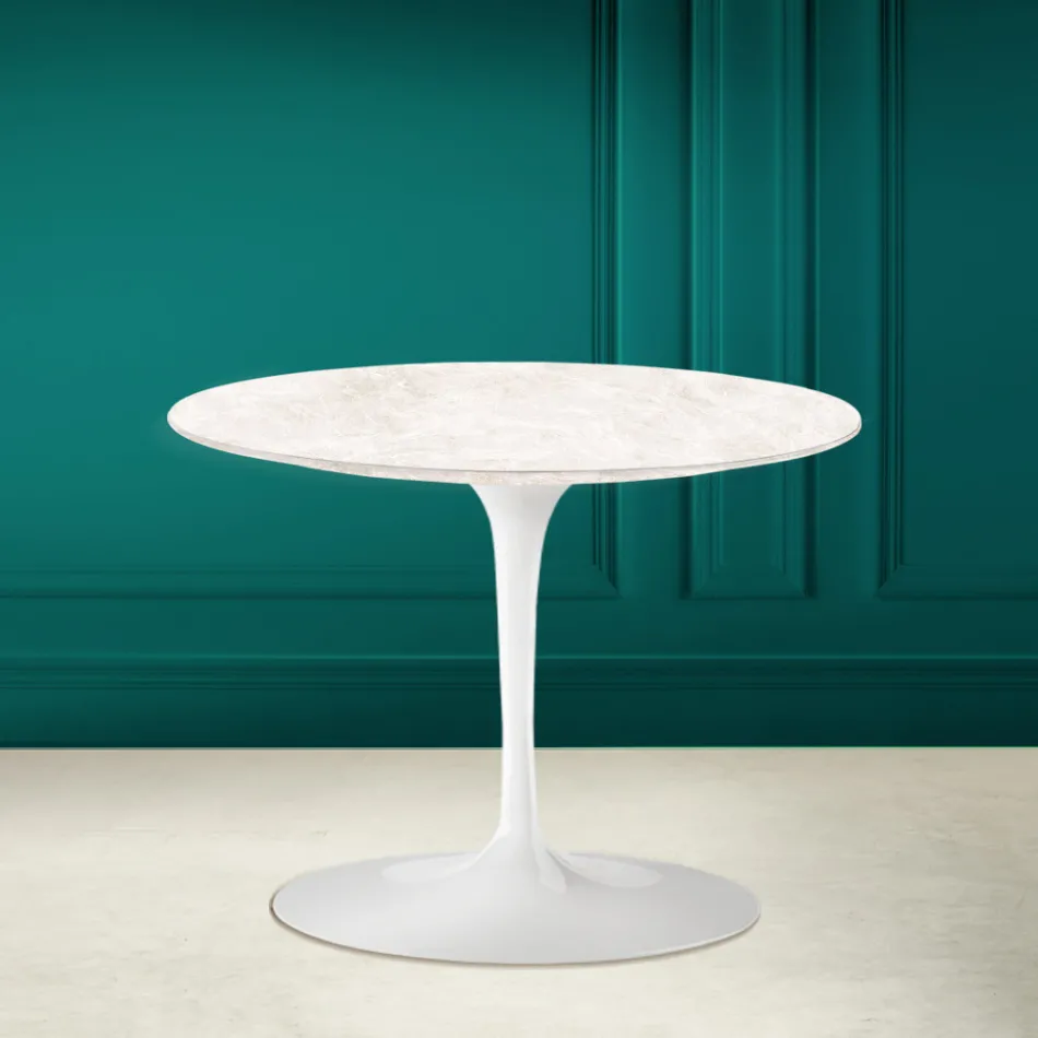 Tulip Salontafel Eero Saarinen H 41 in Keramiek Diamond Cream Made in Italy - Scarlet Viadurini