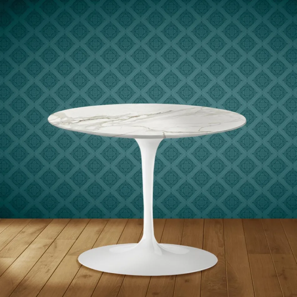 Eero Saarinen Tulip salontafel H 41 in gepolijst keramiek, gemaakt in Italië - Scharlakenrood Viadurini