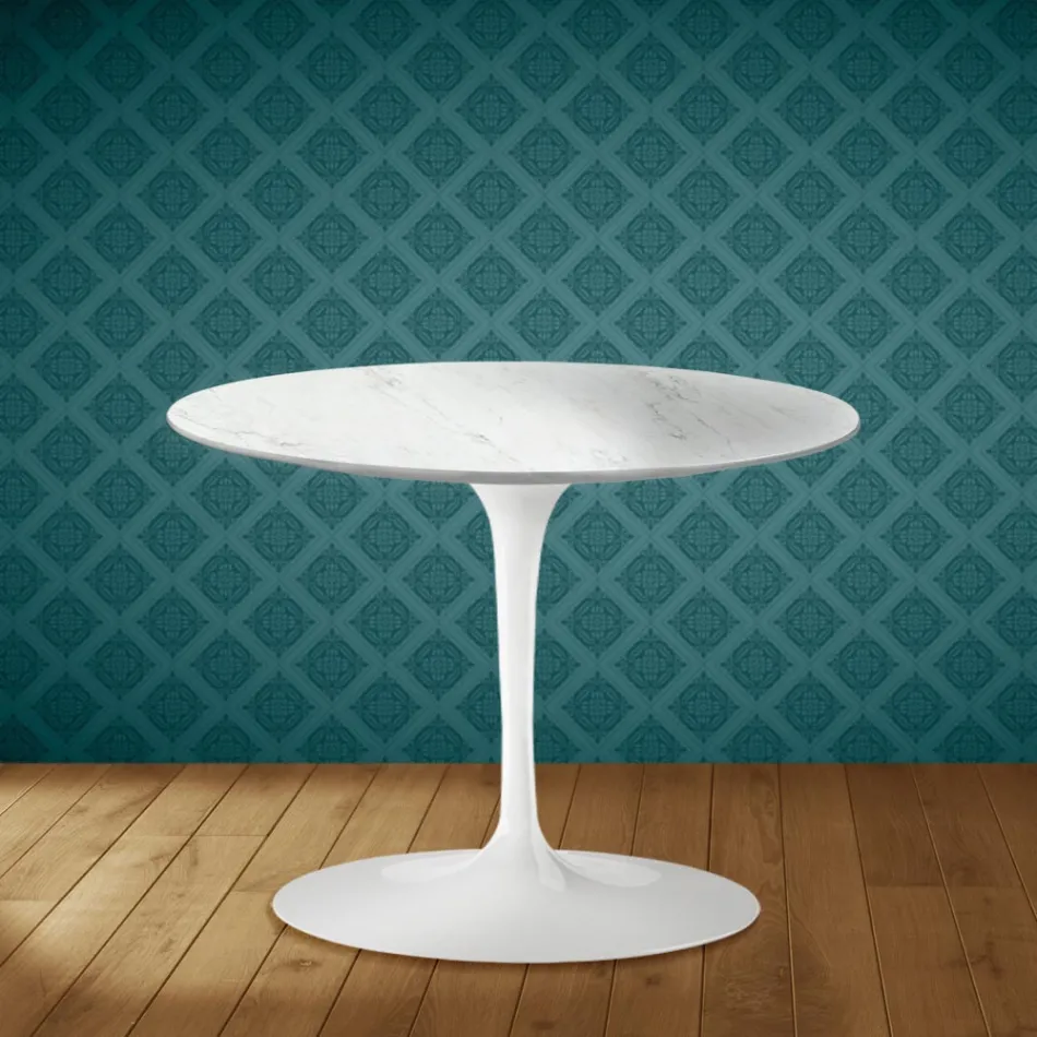 Eero Saarinen Tulip salontafel H 41 in Salina keramiek, gemaakt in Italië - Scharlakenrood Viadurini