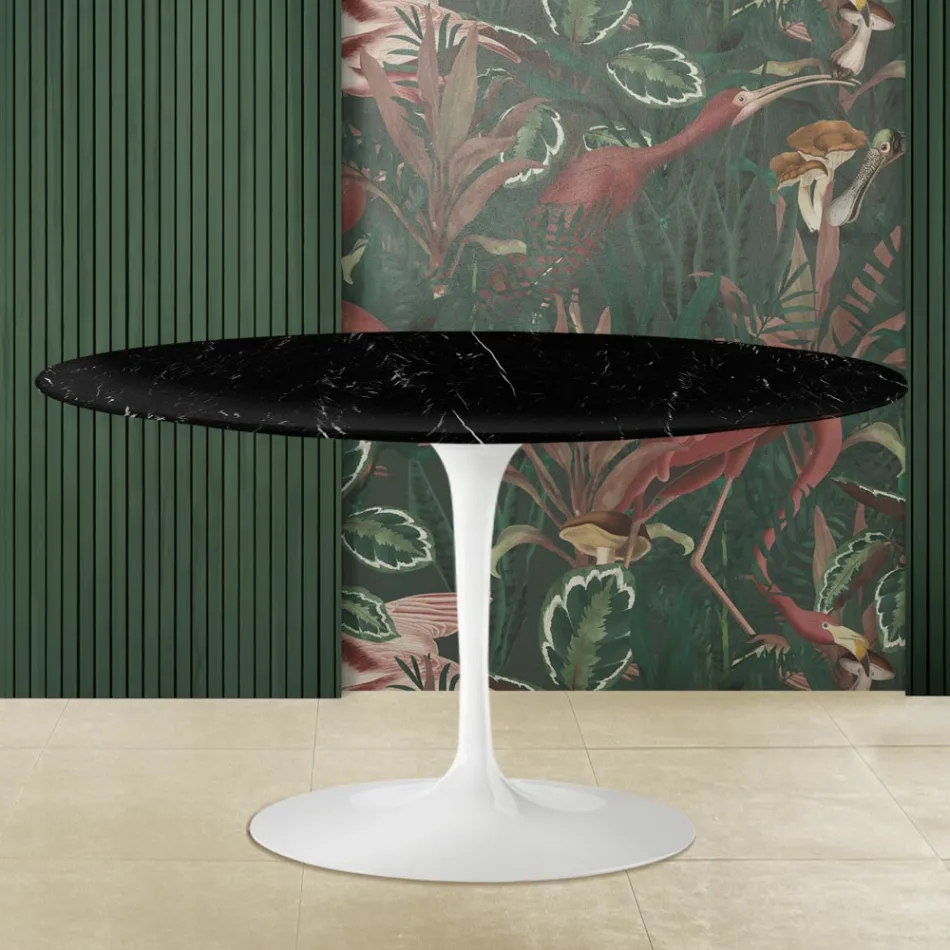 Tulip salontafel Eero Saarinen H 41 in zwart Marquinia-marmer Made in Italy - Scarlet Viadurini