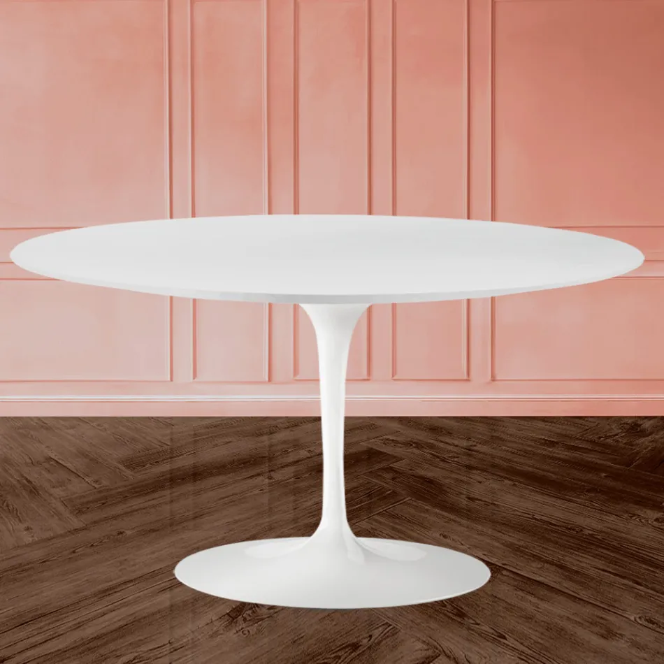Tulip Salontafel Eero Saarinen H 41 Ovaal met Wit Vloeibaar Laminaat - Scarlet Top Viadurini