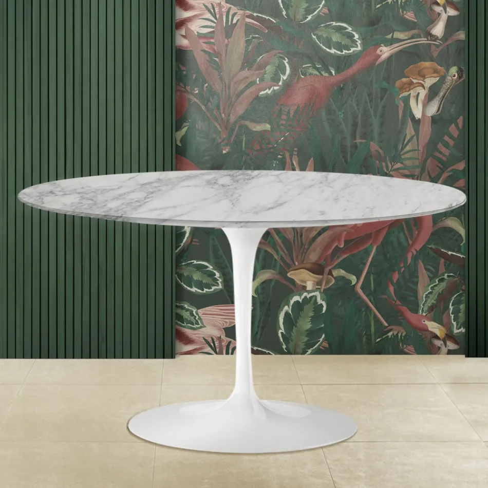 Eero Saarinen H 41 ovale Tulip salontafel met Arabescato marmeren blad Made in Italy - Scarlet Viadurini