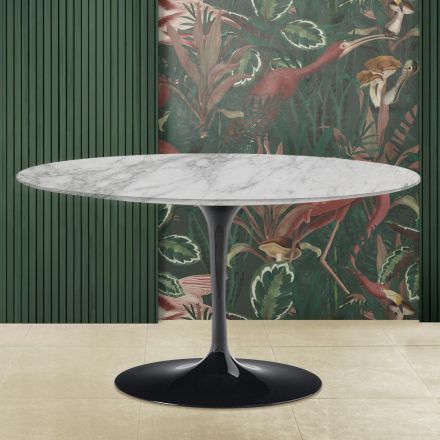 Eero Saarinen H 41 ovale Tulip salontafel met Arabescato marmeren blad Made in Italy - Scarlet Viadurini