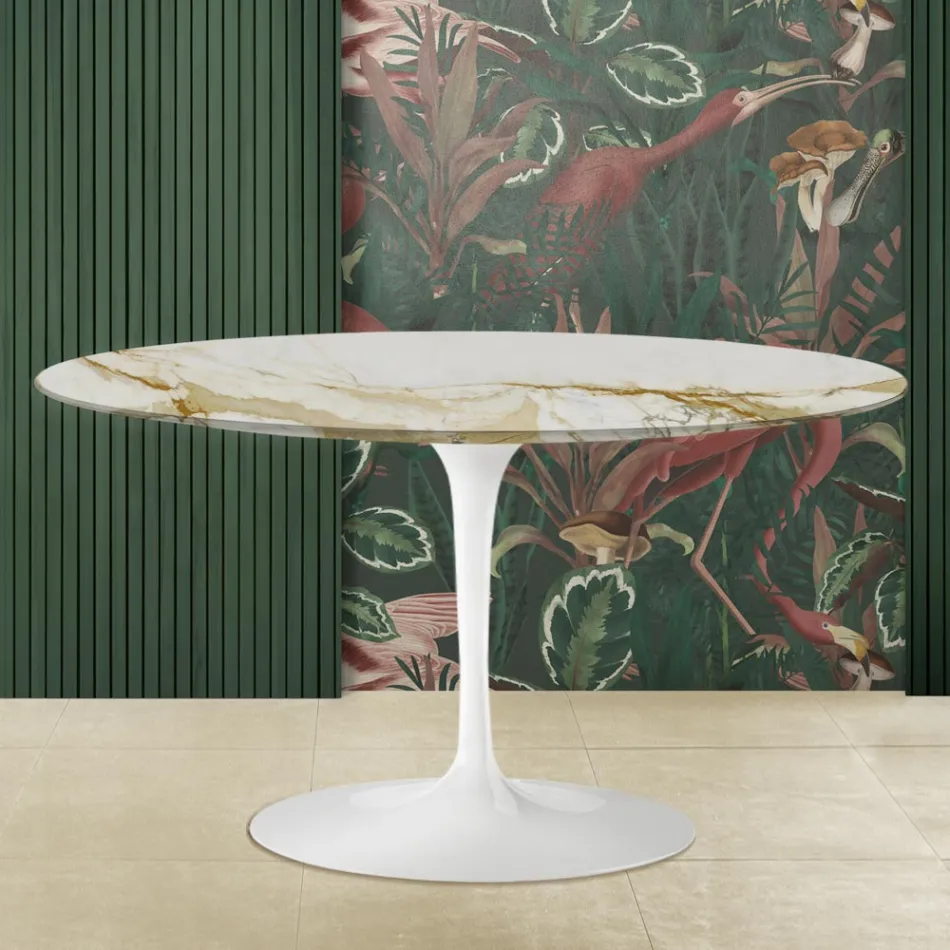 Tulip Salontafel Eero Saarinen H 41 Ovaal met Caracatta Goud Marmeren Blad Viadurini