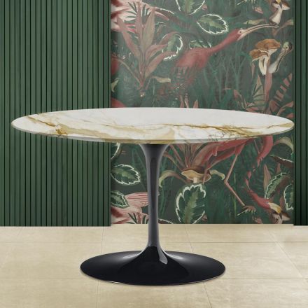 Tulip Salontafel Eero Saarinen H 41 Ovaal met Caracatta Goud Marmeren Blad Viadurini