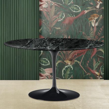 Eero Saarinen H 41 ovale Tulip salontafel met groen Alpi marmeren blad Made in Italy - Scarlet Viadurini