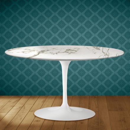Eero Saarinen H 41 ovale tulp salontafel in Aura 22 keramiek, gemaakt in Italië - Scharlakenrood Viadurini