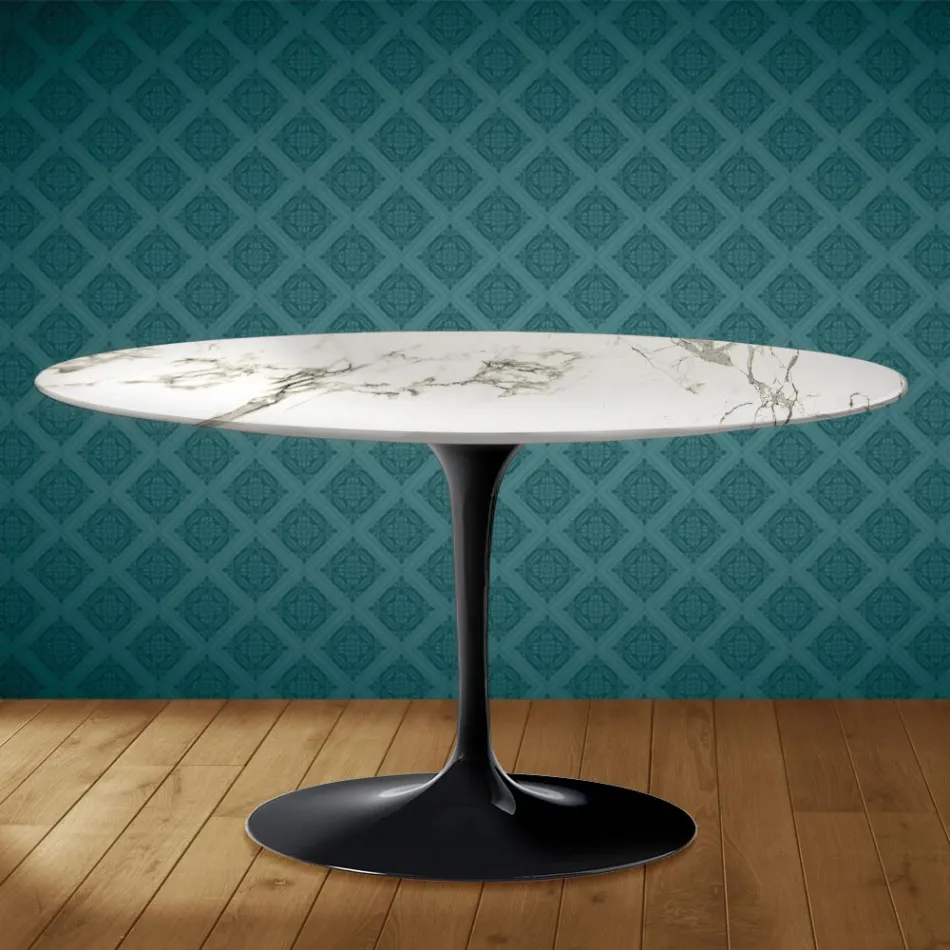 Eero Saarinen H 41 ovale tulp salontafel in Aura 22 keramiek, gemaakt in Italië - Scharlakenrood Viadurini