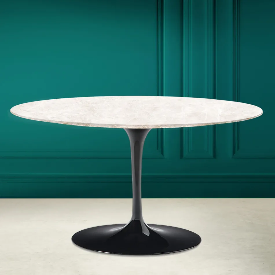 Eero Saarinen H 41 Ovale Tulip Salontafel in Diamond Cream Keramiek Made in Italy - Scarlet Viadurini