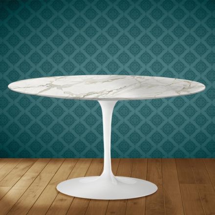 Eero Saarinen Tulip salontafel H 41 ovaal in glanzend keramiek, gemaakt in Italië - Scharlakenrood Viadurini