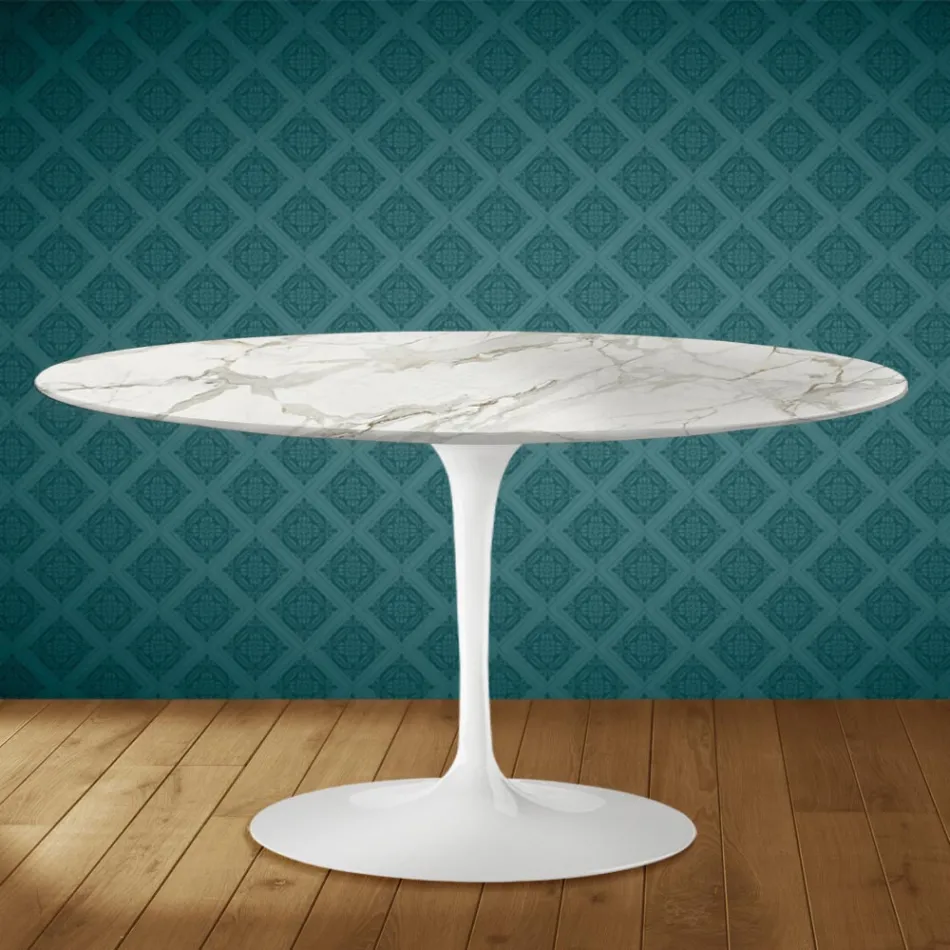 Eero Saarinen Tulip salontafel H 41 ovaal in glanzend keramiek, gemaakt in Italië - Scharlakenrood Viadurini