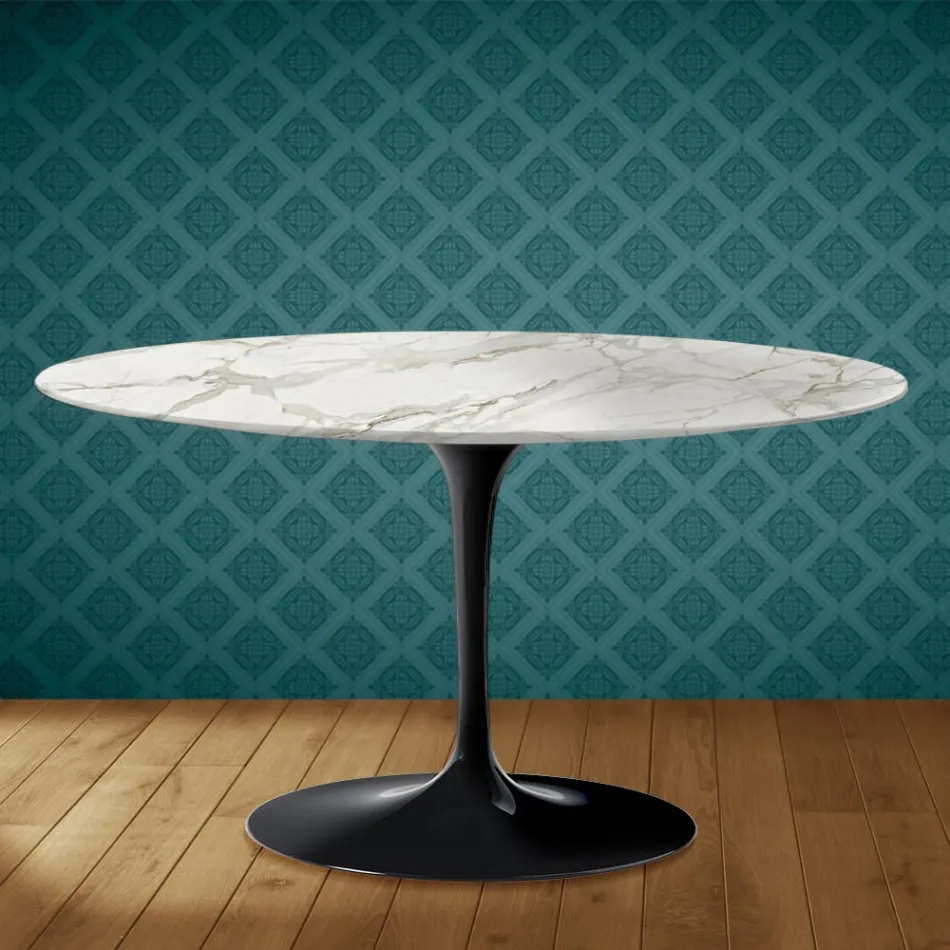 Eero Saarinen Tulip salontafel H 41 ovaal in glanzend keramiek, gemaakt in Italië - Scharlakenrood Viadurini
