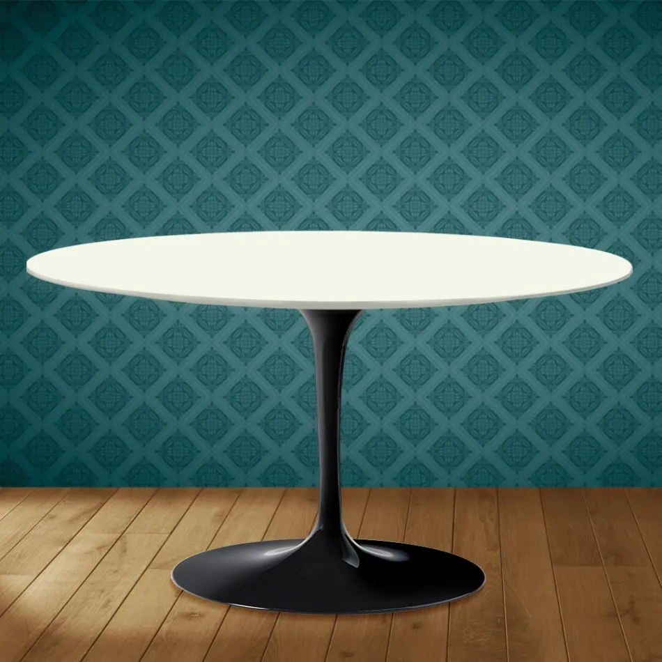 Eero Saarinen Tulip salontafel H 41 ovaal in Moonè keramiek, gemaakt in Italië - Scharlakenrood Viadurini