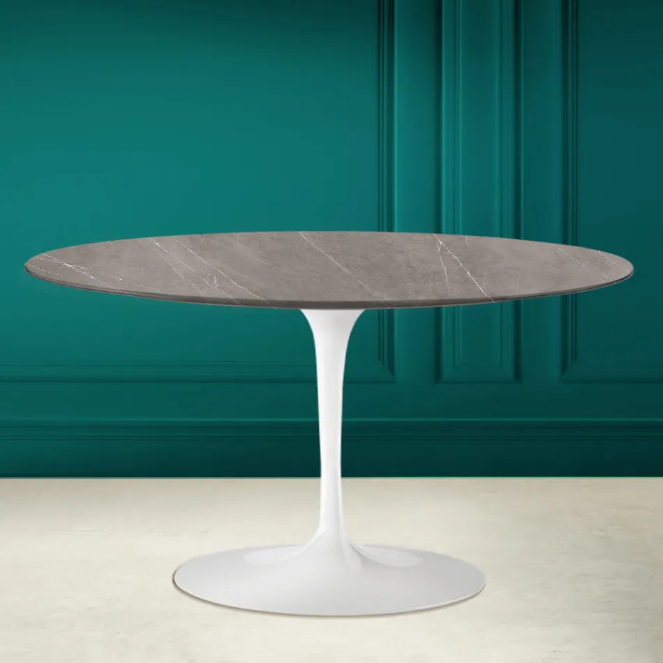 Eero Saarinen H 41 ovale Tulip salontafel in grijs steenkeramiek Made in Italy - Scarlet Viadurini