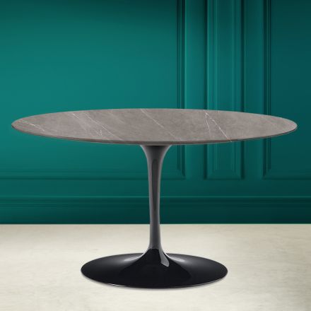 Eero Saarinen H 41 ovale Tulip salontafel in grijs steenkeramiek Made in Italy - Scarlet Viadurini