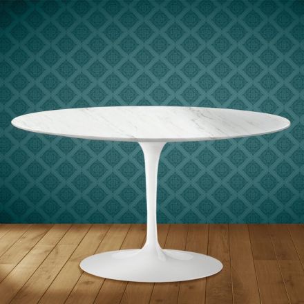 Eero Saarinen Tulip salontafel H 41 ovaal in Salina keramiek, gemaakt in Italië - Scharlakenrood Viadurini