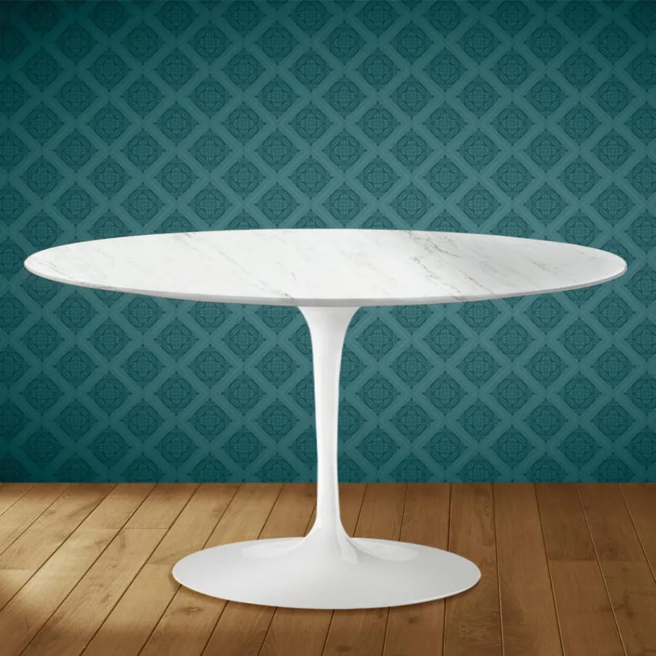 Eero Saarinen Tulip salontafel H 41 ovaal in Salina keramiek, gemaakt in Italië - Scharlakenrood Viadurini