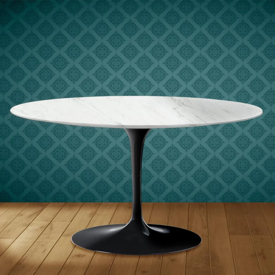 Eero Saarinen Tulip salontafel H 41 ovaal in Salina keramiek, gemaakt in Italië - Scharlakenrood Viadurini