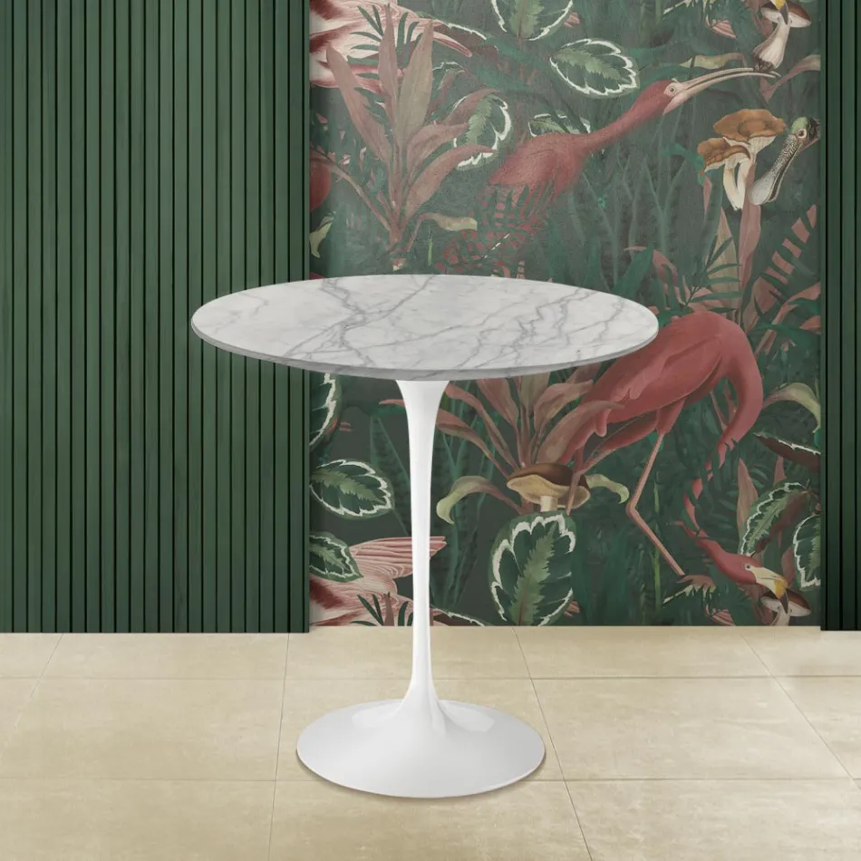 Eero Saarinen Tulip salontafel H 52 in Carrara Statuarietto-marmer Made in Italy - Scarlet Viadurini