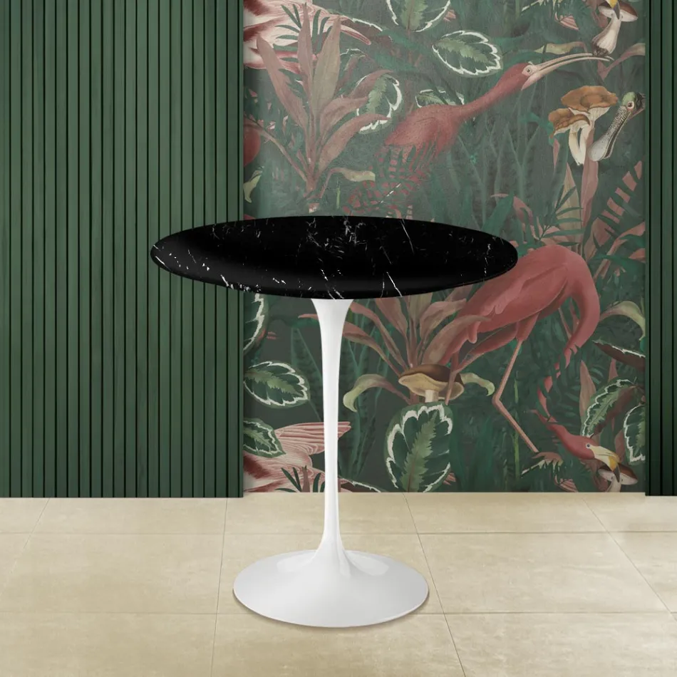 Tulip salontafel Eero Saarinen H 52 in zwart Marquinia-marmer Made in Italy - Scarlet Viadurini