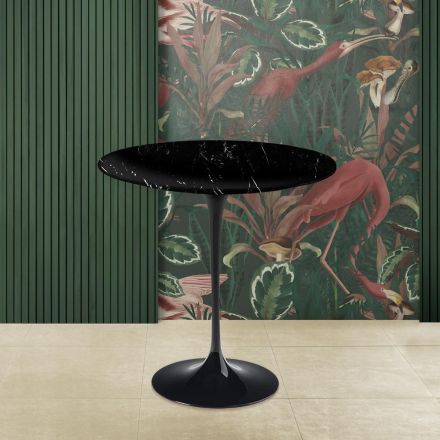 Tulip salontafel Eero Saarinen H 52 in zwart Marquinia-marmer Made in Italy - Scarlet Viadurini