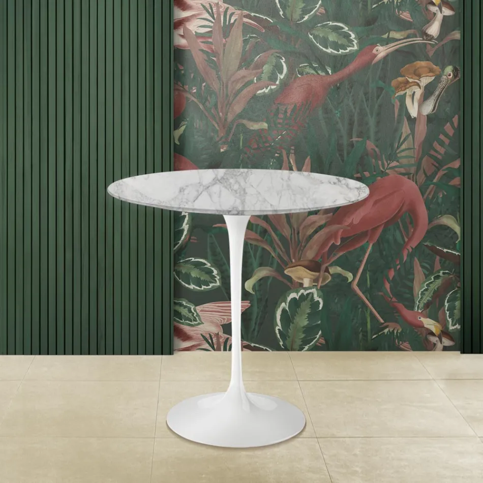 Tulip Salontafel Eero Saarinen H 52 Ovaal in Arabescato Marmer Gemaakt in Italië Viadurini