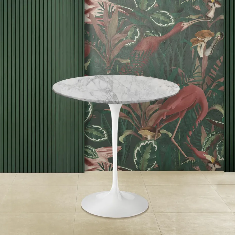 Tulip Salontafel Eero Saarinen H 52 Rond in Arabescato Marmer Made in Italy - Scarlet Viadurini